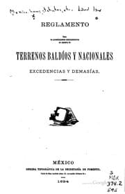 Tapa de Reglamento para los procedimientos administrativos en materia de terrenos baldíos y nacionales, excedencias y demasías