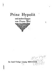 Tapa de Prinz Hypolit, und andere Essays