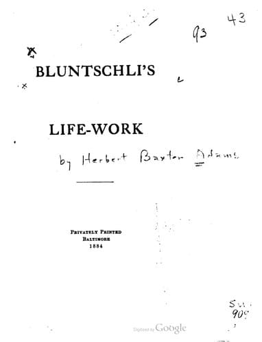 Tapa de Bluntschli's Life-work