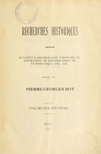 Tapa de Recherches historiques