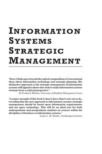 Tapa de Information Systems Strategic Management