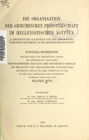 Tapa de Die Organisation der griechischen Priesterschaft im hellenistischen Ägypten