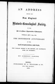 Tapa de An address before the New England Historic-Genealogical Society