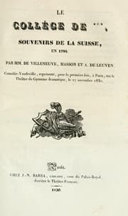 Tapa de Le collége de ***, souvenirs de la Suisse, en 1794