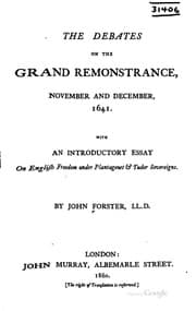 Tapa de The debates on the grand remonstrance, November and December, 1641