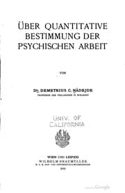 Tapa de Über quantitative Bestimmung der psychischen Arbeit