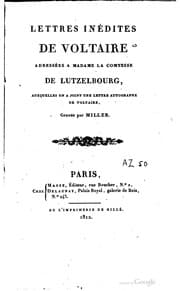 Tapa de Lettres inédites de Voltaire adressées a Madame la Comtesse de Lutzelbourg