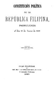 Tapa de Constitución política de la república Filipina, promulgada el dia 22 de enero de 1899