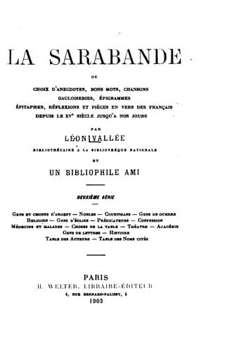 Tapa de La sarabande