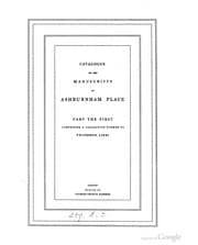 Tapa de Catalogue of the Manuscripts at Ashburnham Place