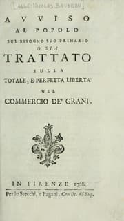 Tapa de Avviso al popolo sul bisogno suo primario o sia trattato sulla totale, e perfetta libertà nel commercio de' grani