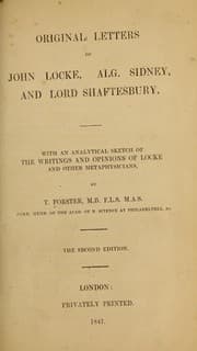 Tapa de Original letters of John Locke, Alg. Sidney, and Lord Shaftesbury