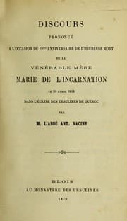 Tapa de Discours prononce a l'occasion du 192e anniversiare de l'heureuse mort de la Venerable Mere Marie de l'Incarnation