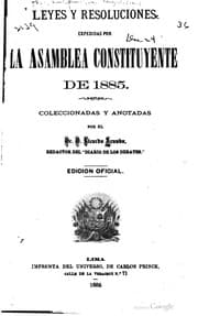 Tapa de Leyes y resoluciones expedidas por la Asamblea Constituyente de 1885