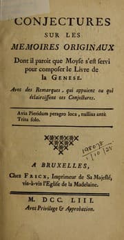 Tapa de Conjectures sur les memoires originaux dont il paroit que Moyse s'est servi pour composer le Livre de la Genese