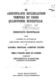 Tapa de De Aristophanis Ecclesiazuson tempore et choro quaestiones epicriticae