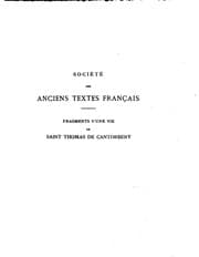 Tapa de Fragments d'une vie de saint Thomas de Cantorbéry en vers accouplés, publ. par P. Meyer