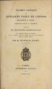 Tapa de Examen critique de quelques pages de chinois relatives à l'Inde