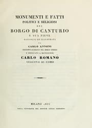 Tapa de Monumenti e fatti politici e religiosi del borgo di Canturio e sua pieve