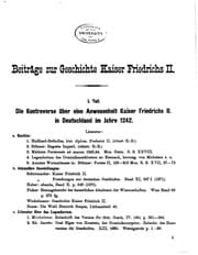 Tapa de Beiträge zur Geschichte Kaiser Friedrichs II.: I. Die Kontroverse über eine ..