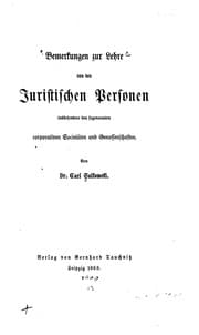 Tapa de Bemerkungen zur Lehre von den juristischen Personen insbesondere den ..