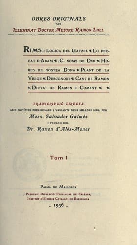 Tapa de Obres de Ramon Lull