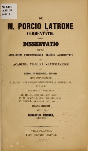 Tapa de De M. Porcio Latrone commentatio