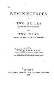 Tapa de Reminiscences of Two Exiles (Kossuth and Pulszky) and Two Wars (Crimean and Franco-Austrian)