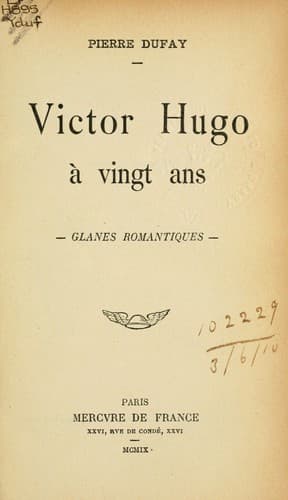Tapa de Victor Hugo à vingt ans