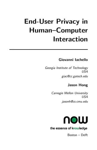 Tapa de End-user privacy in human-computer interaction