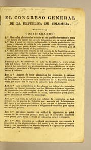 Tapa de El Congreso general de la republica de Colombia