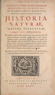 Tapa de Ioannis Evsebii Nierembergii ... Historia natvrae, maxime peregrinae, libris XVI. distincta