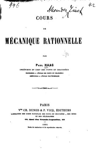 Tapa de Cours de mécanique rationnelle