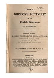 Tapa de Todd's Johnson's Dictionary of the English language, in miniature, by T. Rees