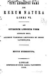 Tapa de Titi Lucretii Cari De rerum natura libri vi: Ad optimorum librorum fidem ..