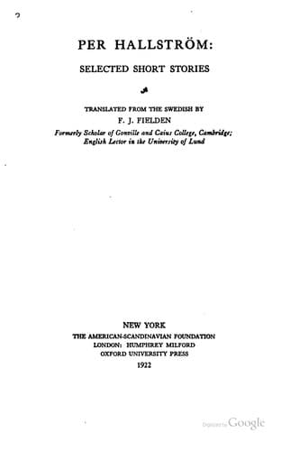 Tapa de Per Hallström; selected short stories