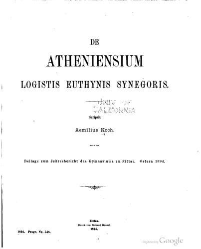 Tapa de De Atheniensium logistis euthynis synegoris.