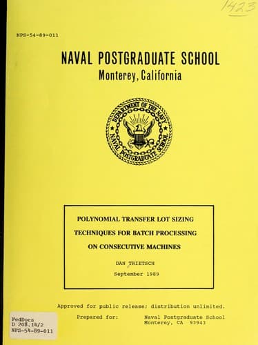 Tapa de Polynomial transfer lot sizing techniques for batch processing on consecutive machines
