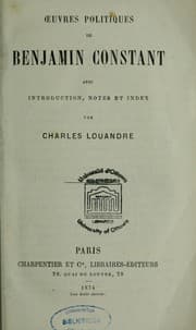 Tapa de Oeuvres politiques de Benjamin Constant