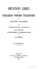 Tapa de Imitations libres de quelques poésies italiennes de Giacomo Leopardi et compositions diverses