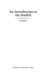 Tapa de An Introduction to the Hadith (Islamic Surveys)