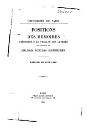 Tapa de Positions des mémoires présentés à la Faculté des lettres pour l'obtention du diplôme d'études ..