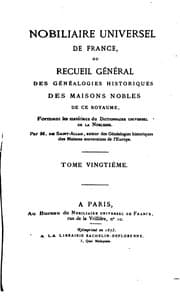 Tapa de Nobiliaire universel de France: ou Recueil général des généalogies ..