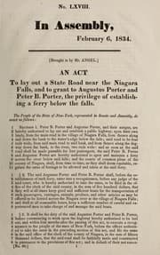 Tapa de An act to lay out a state road near the Niagara Falls, and to grant to Augustus Porter and Peter B. Porter, the privilege of establishing a ferry below the falls