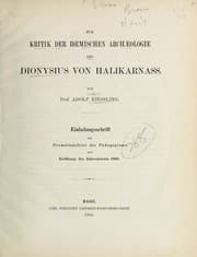 Tapa de Zur kritik der Rœmischen archæologie des Dionysius von Halikarnass ...