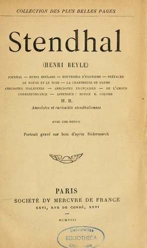 Tapa de Stendhal (Henri Beyle)
