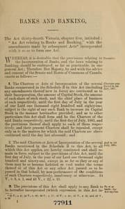 Tapa de An act relating to banks and banking.  The act thirty-fourth Victoria, chapter five, intituled: "An act relating to banks and banking"