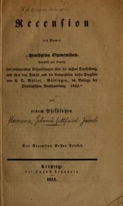 Tapa de Recension des buches "Aeschylos Eumeniden, griechisch und deutsch, mit erläuternden abhandlungen über die äuszere darstellung