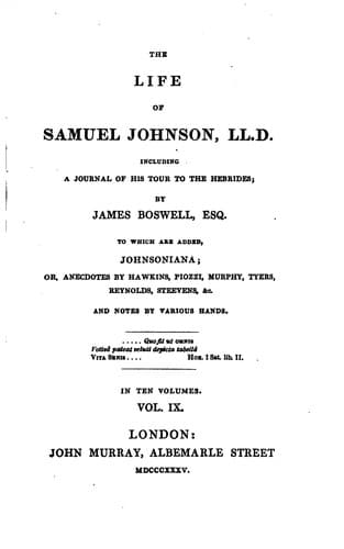 Tapa de The Life of Samuel Johnson, LL.D.: Including a Journal of His Tour to the Hebrides