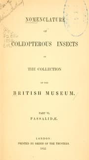 Tapa de Nomenclature of coleopterous insects in the collection of the British Museum